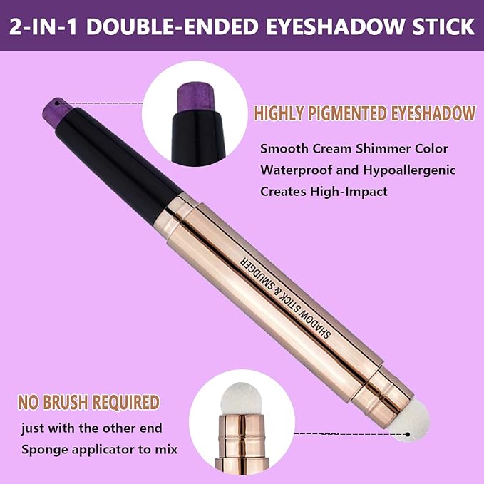 Purple Eyeshadow Stick Purple eyeliner Pencil Eye Makeup Cream Smooth Shimmer Eyeshadow Pencil Primer Glitter Dark Light Matte Single base Crayon Primer Hypoallergenic Waterproof Long Lasting