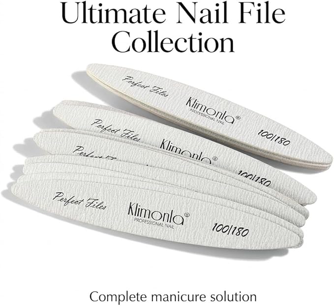 Klimonla 25pcs Professional Oval Nail Files Emery Board Set 100/180 Grit Dual-Grit Buffer Files for Natural & Acrylic Nails Tools Suit for Home Salon