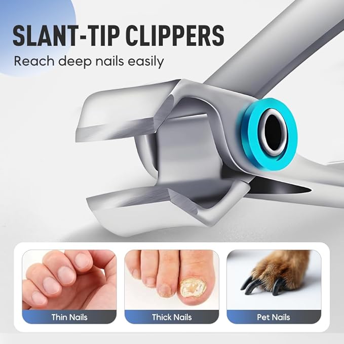 Nail Clippers for Thick Nails, 16mm Wide Jaw Opening Heavy Duty Toenail Clippers with Sharp Curved Blades & Nail File, Stainless Steel Toe Nail Clippers (Silver)