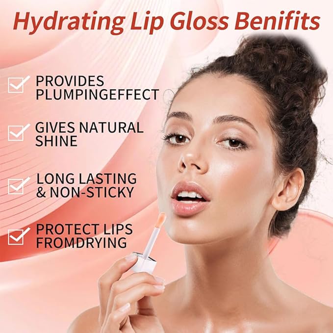 GECOMO Hydrating Lip Glow Oil, Moisturizing Lip Glow Oil, Nourishing Glossy Transparent Lip Oil, Plumping Lip Oil, Lip Balm, Non-sticky Tinted Toot Lip Balm for Lip Care (PINK) 0.2 OZ