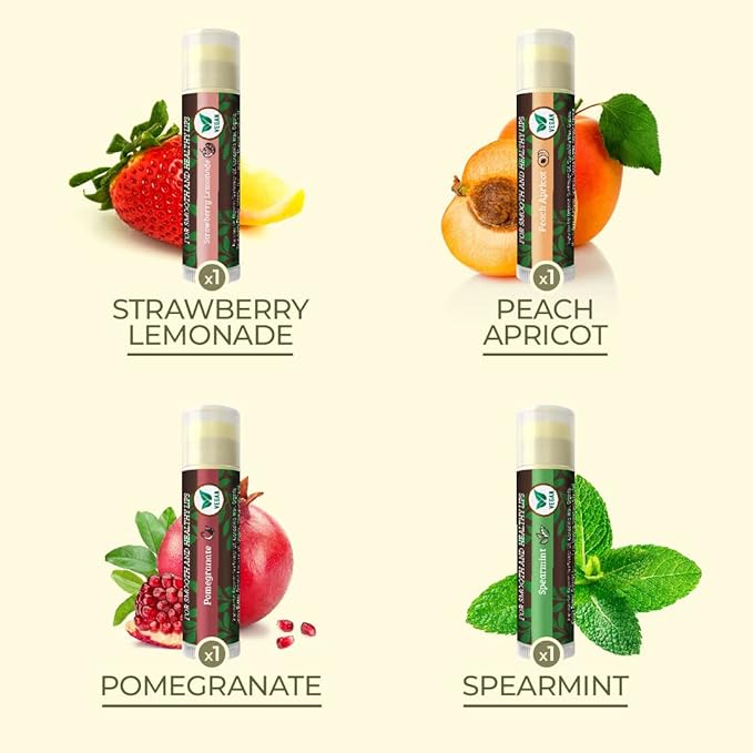 Earth's Daughter Vegan Lip Balm Stocking Stuffers 4-pack, Beeswax Free Lip Balm, Natural, Organic Flavors - Assorted Flavors, Plant Based Vegan Chapstick, Moisturizer
