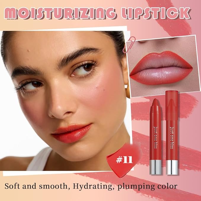 Bright Red Hydrating Cream Lipstick Lip Crayon for Women, Moisturizing Lipstick Long-lasting Waterproof, Retractable Lips Crayon Liner for Ombre Shades, Tinted Lip Balm + Lips Color, 11
