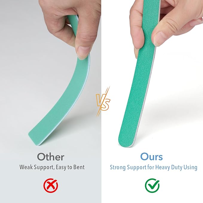 GazePlus Nail File, 10 PCS Fingernail Files 7" Long 100/180 Grit Emery Boards for Nails - Professional Nail Files Washable for Acrylic, Gel, Dip Powder, and Poly Gel Nail - Medium Fine Grit
