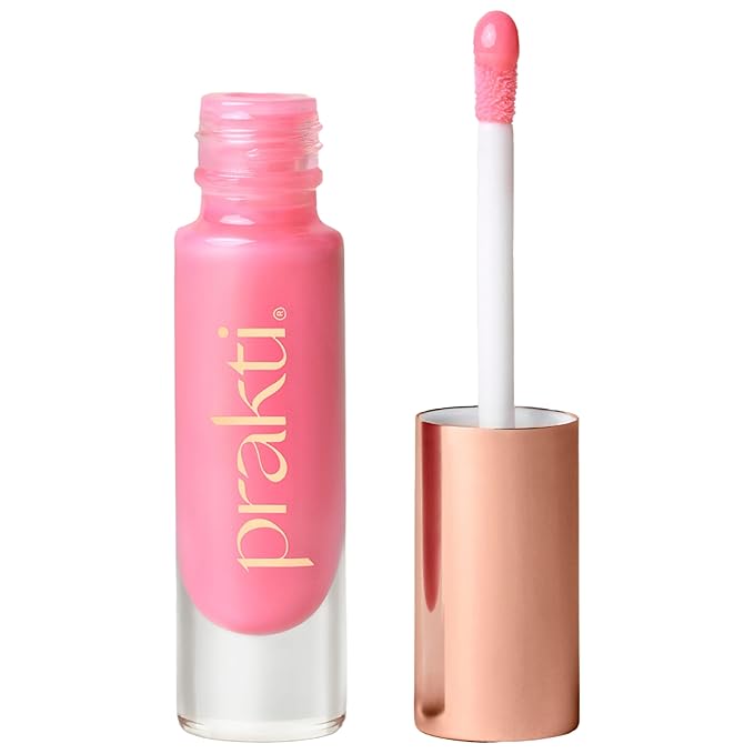 Prakti KhushiKiss Nourishing Lip Oil in Luscious Lychee, Hydrates & Plumps Lips, High-Shine Finish, with Hyaluronic Acid & Peptides, 0.17 oz