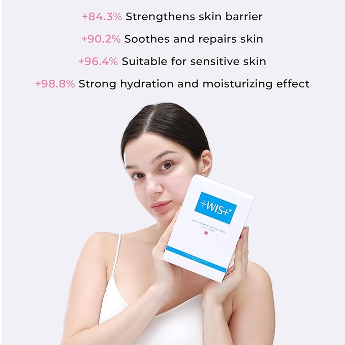 +WIS+ Intensive Hydrating Face Masks 24 EA with Hyaluronic Acid Serum for Dry Skin, Collagen Facial Mask to Pore Minimizing, Elasticity Improvement and Repair Dehydrated Skin, Safe on Sensitive Skin