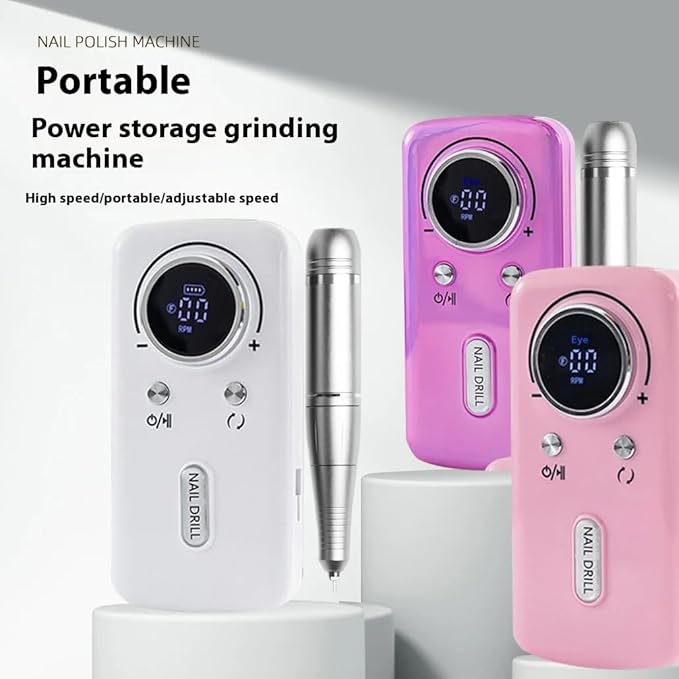 ANRLO Professional Electric Nail Drill, 45000 RPM Cordless Rechargeable E-File Machine, with 12 Bits, Sanding Bands, LCD Display for Acrylic Gel Nails (DMJ-V1-White)
