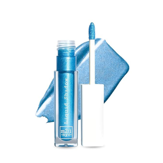 M2U NYC Silver Blue Shimmer Liquid Eyeshadow – Quick Drying Liquid Eye Shadow with One Swipe Pigment Coverage – Long Lasting, Buildable & Blendable Crease Proof Formula – Shimmer Finish