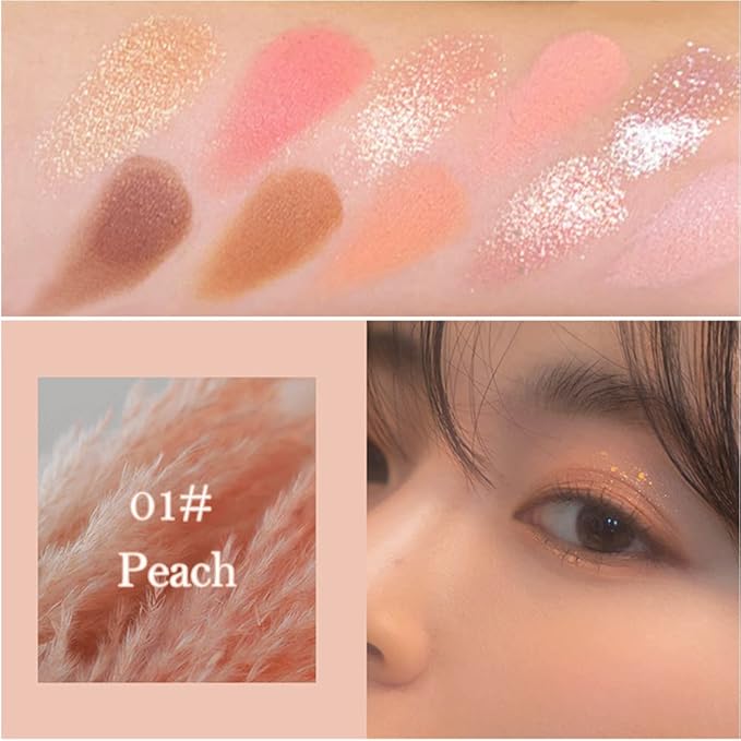 Erinde 10 Colors Eyeshadow Palette Makeup - Matte Shimmer Glitter Eye Shadow, Ultra-Blendable, High Pigmented, Naturing-Looking, Neutral Nude Eyeshadow Pallet with Professional Brush, Peach Color