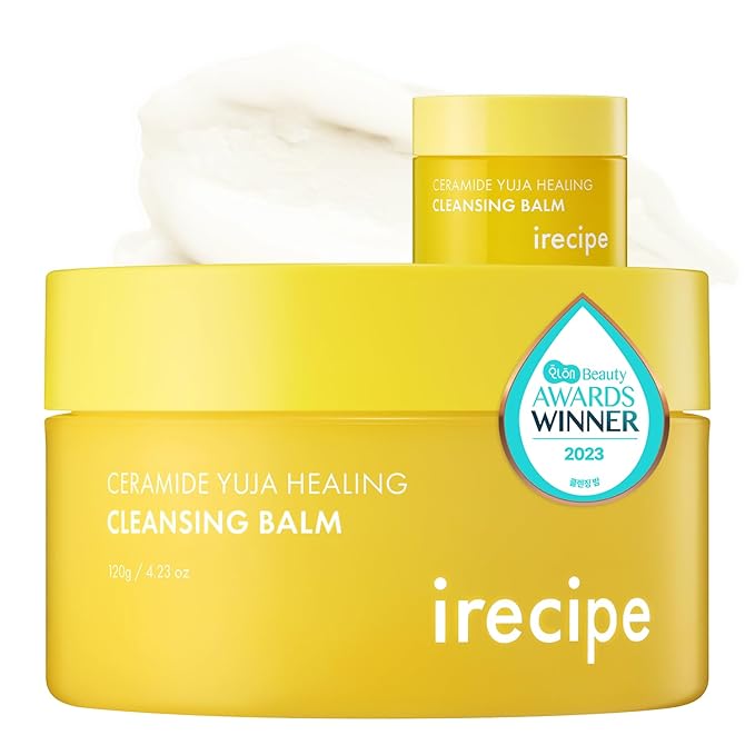 IRECIPE Ceramide Yuja Makeup Cleansing Balm with Travel Size | Deep Cleansing All-in-One Korean Face Cleanser, Makeup Remover, Zero Irritation, Blackheads Remover, Clean Beauty, Vegan (135g / 4.76oz)