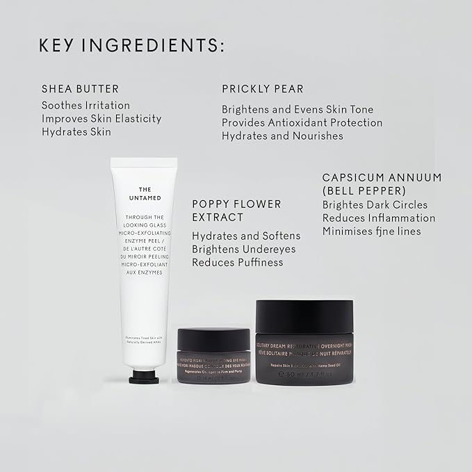 The Untamed Weekly Kit – Complete Facial Skin Care Set – Exfoliator, Overnight Eye Mask, Overnight Face Mask Helps to Hydrate, Even Skin Tone, and Reduce Wrinkles