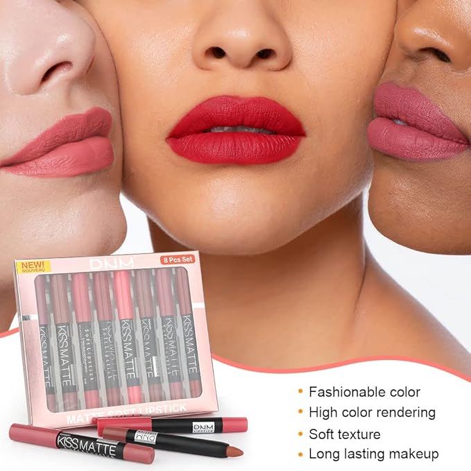 BINGBRUSH 8 Colors Moisture Smooth Longwear Lipstick Pack Set, Matte Color Stick Ultimate Lip Crayon for Makeup Collection - Nourishing Waterproof Velvet Lipgloss Lip Stain (set07)