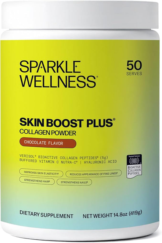 Sparkle Wellness VERISOL Bioactive Hydrolyzed Collagen Peptides | Collagen Powder Supplement with Vitamin C & Hyaluronic Acid for Hair, Skin, and Nail Health | Skin Boost Plus (Chocolate) [50-Serves]