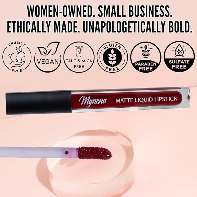 Mynena Maroon Red Matte Liquid Lipstick | Long-Lasting Comfort | Smudge-Proof Transfer-Resistant | Vegan & Cruelty-Free | Full Coverage Non-Drying True Pigment | All-Day Wear Lip Color | Claret