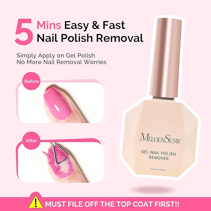 MelodySusie Gel Nail Polish Remover 15ml with Manicure Remover Kit, No Need Soaking or Wrapping, Easy and Quickly Removal in 5 Minutes for At-Home Manicure