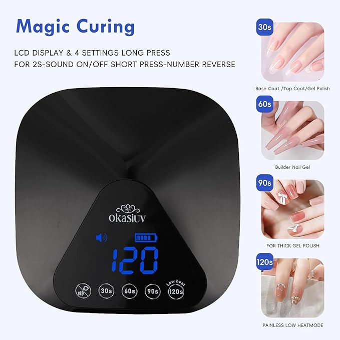 Okasiuv UV LED Nail Lamp with UV Gloves,Magnetic Metal Mirror Base Cordless Nail Dryer, Gel Polish Curing Light with 4 Timers,Touch Control Display,Auto Sensor for Professional Salon & Home