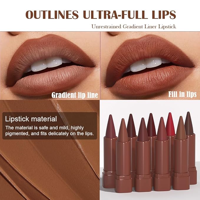 Smokey Topaz Gradient Matte Lip Liner Pencil Crayon for Women - Waterproof Smudge-Proof Kissproof Long-Wear Lip Pencil, Flawless Contour Ombre Effect Lip Crayon,Creamy Pigmented Lip Liner 02#