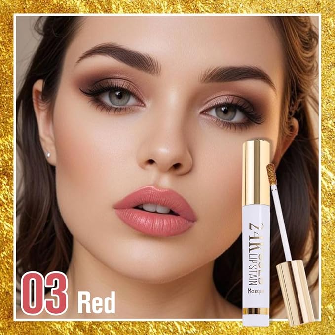 2Pcs 24K Gold Peel Off Matte Liquid Lip Gloss Stain-Lip Liner with Tweezer, Peel Off Lip Stain, Long Lasting & Waterproof Lipstick Tattoo, Transfer-Proof Lip Gloss for All Skin Types, 01+03