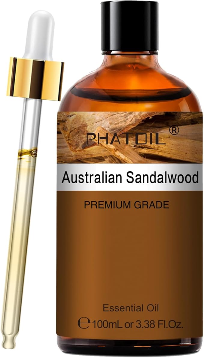 PHATOIL Australian Sandalwood Essential Oil, Pure Premium Natural Oil for Hair Care, Body Skin Care, Aromatherapy, DIY Candle, Soap Making 3.38Fl Oz