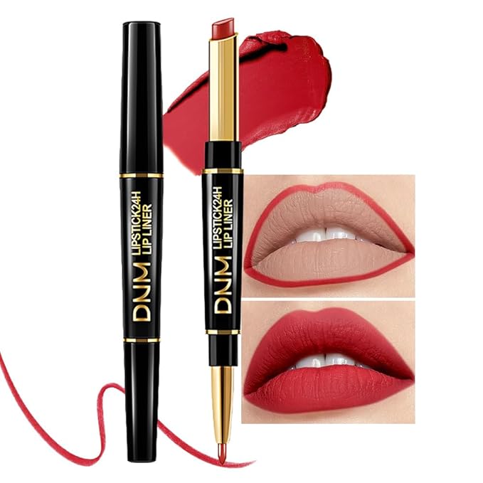 evpct 1Pcs Ruby Red Matte Lip Liner and Lipstick Combo Set Kit for Women, Magic Neutral Lipsticks 24 Hours Original Lipstick and Lips Liner Pencil Stain Gloss Makeup Long Lasting Waterproof, 25#
