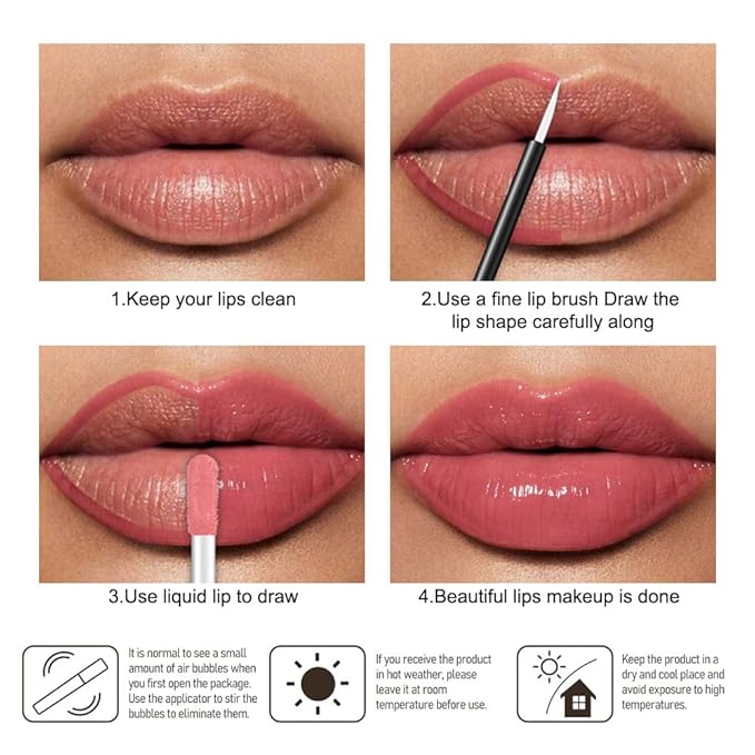 evpct Light Pink Shiny Longwear No-Budge Liquid Lip Color Lipstick Makeup, Highly Pigmented Color Instant Shine, Waterproof Long Lasting Lipstick for Women, Lip Stain Gloss with Lip Liner Brush, 07#