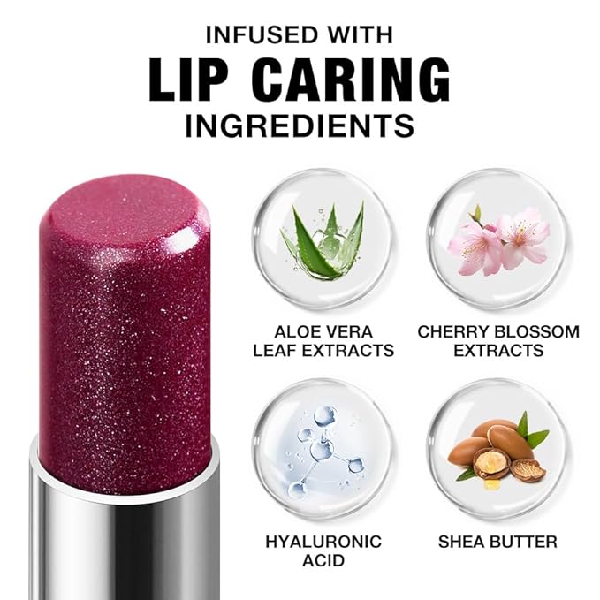 Plum Purple Shimmer Metallic Moisturizing Glow Plumping Lipstick Makeup, Lipstick with Metallic 3D Shine Lightweight Hydrating Formula, Glitter Lip Gloss Stain Long Lasting Waterproof (03#Plum Purple)