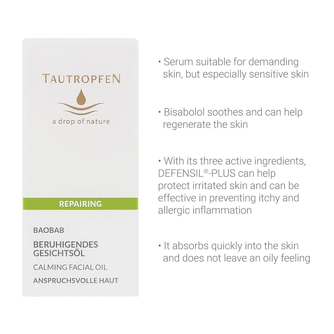 Tautropfen natural cosmetics, skincare, soothing facial oil for all skin types with baobab, 35 ml