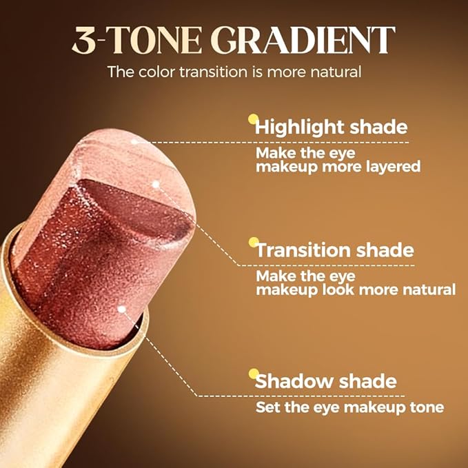 3 Color Eyeshadow Stick, Gradient Cream Eye Shadow Makeup, Waterproof Glitter Highlighter Stick, Portable Long Lasting Glitter Shadow for Women (Matte Earth + Pearl Earth)