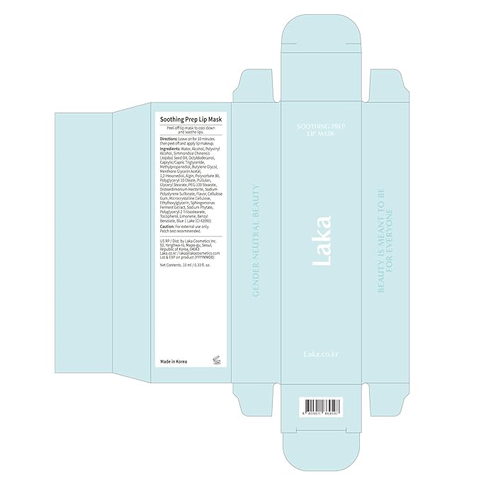 Laka Soothing Prep Lip Mask, 10ml/0.33 fl.oz, Cooling Peel-Off Lip Mask, Jelly tip for Hygienic & Easy Application, Hydrate, Vegan, Lip Care, K-Beauty