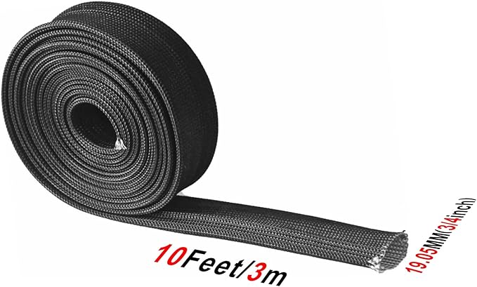 Heat Shield Sleeve Fuel Line Heat Shield Auto Hose Spark Plug Wire Cover Protectors Boots Roll 2500 Degree for Car&Auto Wire Loom Brake Cable (3/4" IDX10', BLACK)