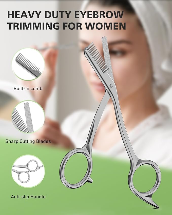 BALUCA Eyebrow Scissors with Comb | Professional Stainless Steel Eyebrow Trimmer for Women & Men | Dual-Design Precision Eye Brow Trimmer Scissors for Effortless Grooming, Silver (Silver)