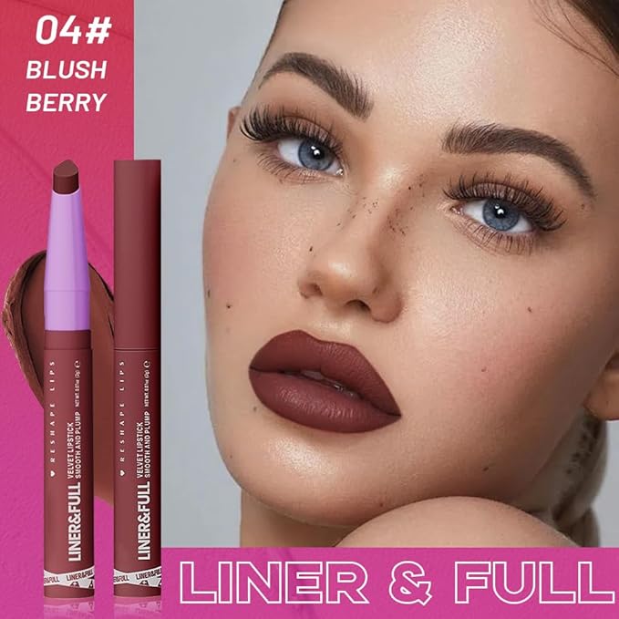 2-IN-1 Lipstick Lipliner, Velvet Matte Finish, Smooth & Plump, 12 Universal Lip Color-Nude Pink Rose Mauve Berry Plum, Creamy Formula for Lip Makeup, All-Day Wear, Cruelty-Free (#04 BLUSH BERRY)