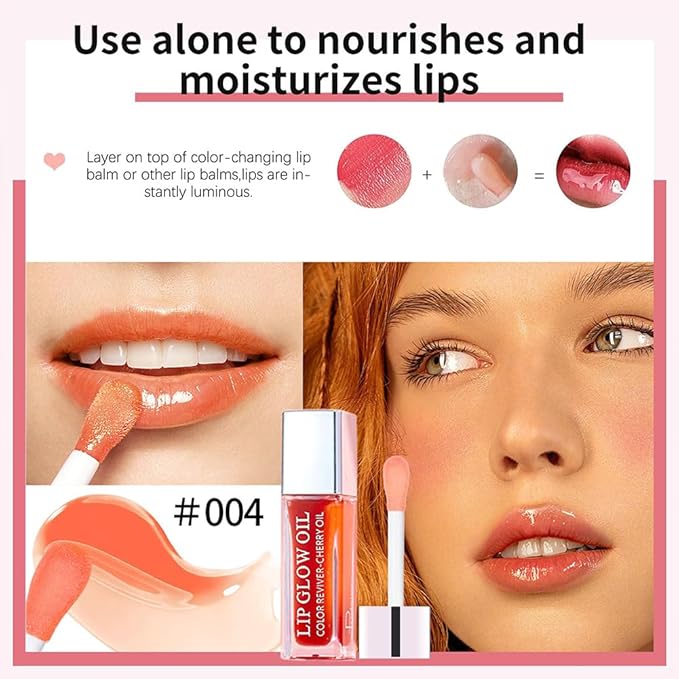 GECOMO Hydrating Lip Glow Oil, Moisturizing Lip Glow Oil, Nourishing Glossy Transparent Lip Oil, Plumping Lip Oil, Lip Balm, Non-sticky Tinted Toot Lip Balm for Lip Care (CORAL) 0.2 OZ