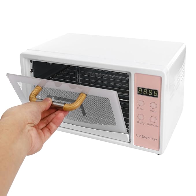 10L Nail Tool Cleaning Machine, High Capacity Nail Care Tools Drying Box Multi-Functional Manicure Tool Cleaning Cabinet for Home Use, Barbers, Beauty Salons, and Spas (White+Pink)