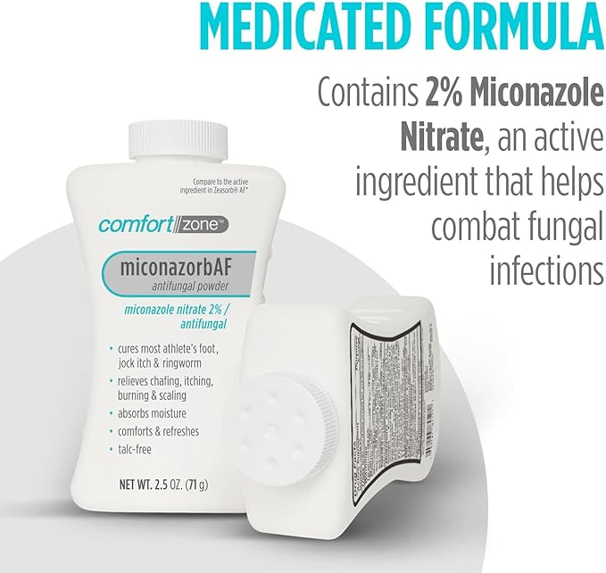 Comfort Zone Miconazorb Antifungal Powder, Talc-Free, Miconazole Nitrate 2%, For Treatment Of Athlete's Foot, Jock Itch And Ringworm, 2.5oz (71g) (3 Pack)