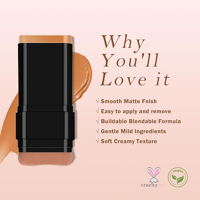 KYDA 2-in-1 Concealer Foundation Stick, Eraser Foundation Stick with Soft Brush, Creamy Smooth Base Makeup, Lightweight Brightening Contouring Concealer, Lasting Natural Matte Finish, Deep Wheat