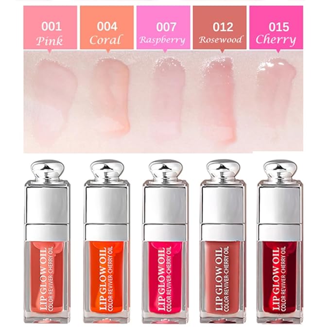 GECOMO Hydrating Lip Glow Oil, Moisturizing Lip Glow Oil, Nourishing Glossy Transparent Lip Oil, Plumping Lip Oil, Lip Balm, Non-sticky Tinted Toot Lip Balm for Lip Care (PINK) 0.2 OZ