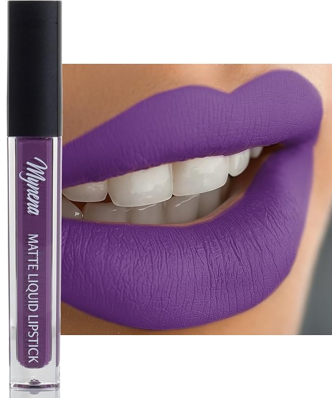 Mynena True Violet Purple Matte Liquid Lipstick | Long-Lasting Comfort | Smudge-Proof Transfer-Resistant | Full Coverage Non-Drying | Vegan & Cruelty-Free | All-Day Wear Lip Color | Sofia