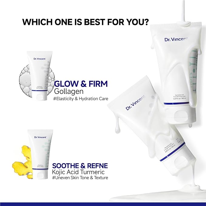 Dr Vincent Glass Glow Collagen Night Wrapping Mask with Tetrapeptide-30, Kojic Acid Turmeric Overnight Masks for Soothing and Even Skin Tone, Peel Off Face Mask for Smoothing Wrinkles