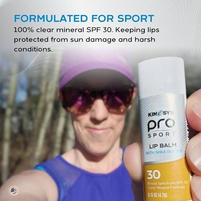 KINeSYS Pro Sport Lip Balm with Shea Butter, SPF30 Broad Spectrum, Moisturizing Lip Care for Outdoor Activities, Water-Resistant & UVA/UVB Protection, Clear Matte Finish (Pack of 2, 0.15 Ounce Each)