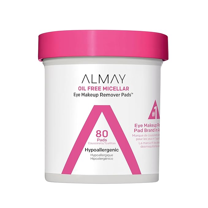Almay Biodegradable Makeup Remover Pads, Micellar Gentle, Hypoallergenic, Fragrance-Free, Dermatologist & Ophthalmologist Tested, 80 Count