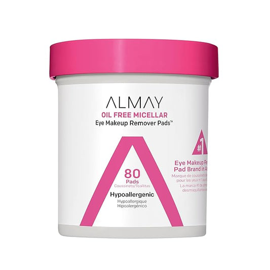 Almay Biodegradable Makeup Remover Pads, Micellar Gentle, Hypoallergenic, Fragrance-Free, Dermatologist & Ophthalmologist Tested, 80 Count