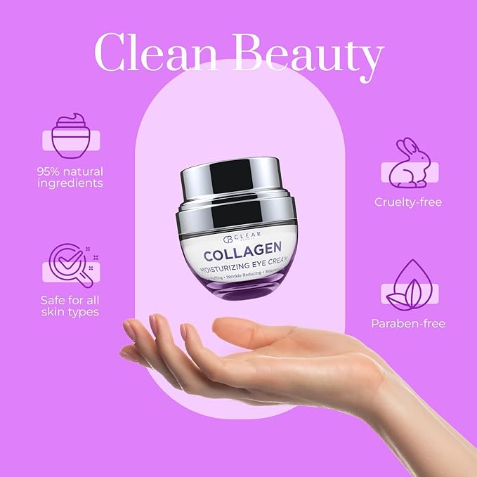 Clear Beauty Collagen Eye Cream - Moisturizing, Plumping & Reduces Dark Circles & Wrinkles - Dermatologist Tested, Clean Beauty & Cruelty-Free Korean Skin Care for All Skin Types - 1.01 Fl. Oz