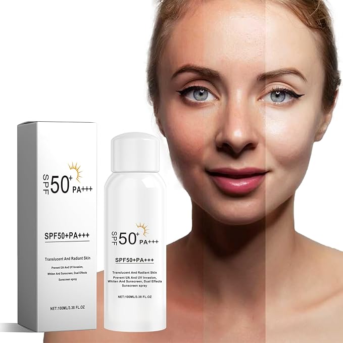 SPF 50 Face & Body Sunscreen Spray, 100ml - Lightweight Non-Greasy, Invisible Finish - Broad Spectrum UVA/UVB Protection - For All Skin Types, Including Sensitive - Hydrating & Brightening