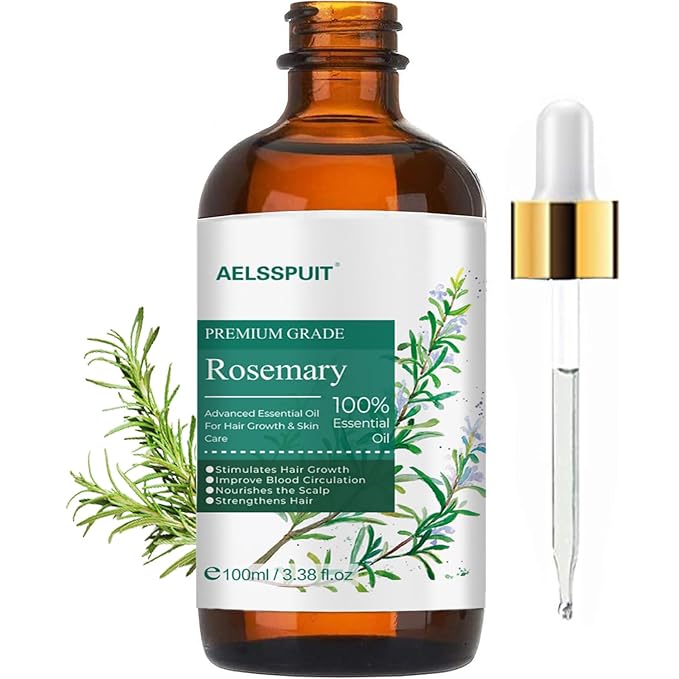 GOSNLDOW Rosemary Essential Oil for Hair Growth & Scalp Care - 3.38 Fl Oz (100ml) 100% Pure Organic Cold Pressed Oil in Glass Bottle - Aromatherapy Diffuser, Skin & Nail Treatment(Large, Rosemary)