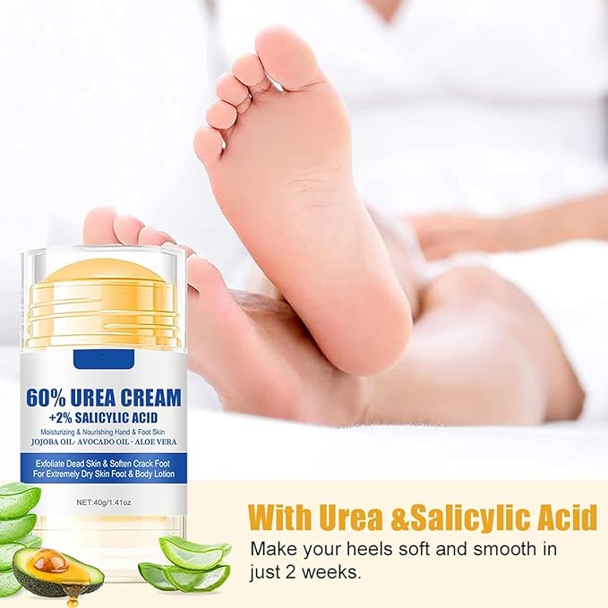 60% Urea Cream for Feet Maximum Strength 2% Salicylic Acid Foot Hands Cream for Dry Cracked Feet Knees Moisturizer Hydrates &Nourish Foot Care for Softens Exfoliates 1.41oz