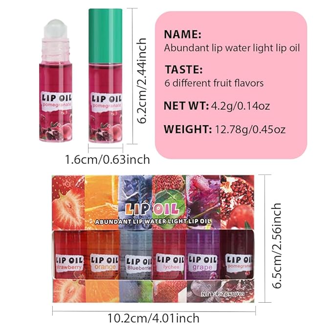 Kaely 6Pcs Mini Roll On Kids Lip Gloss, Fruit Flavored Lipgloss Set for Girls & Teens Party Favors, Hydrating & Moisturizing Lip Gloss Oil Makeup, Birthday Christmas Gifts, Vegan & Cruelty-Free