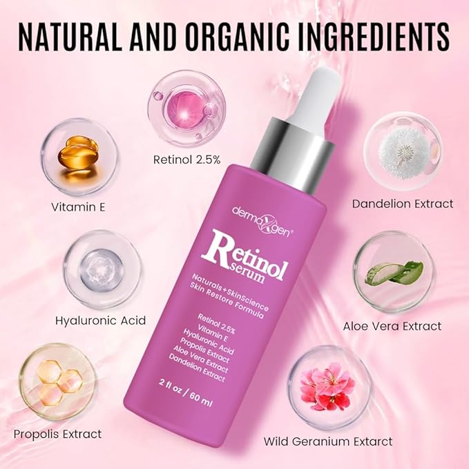2.5% Retinol Serum for Face - Anti Aging Treatment with Hyaluronic Acid & Vitamin E - Nighttime Retinol Serum for Face - Hydrating Formula for Fine Lines & Wrinkles - 2 Fl oz