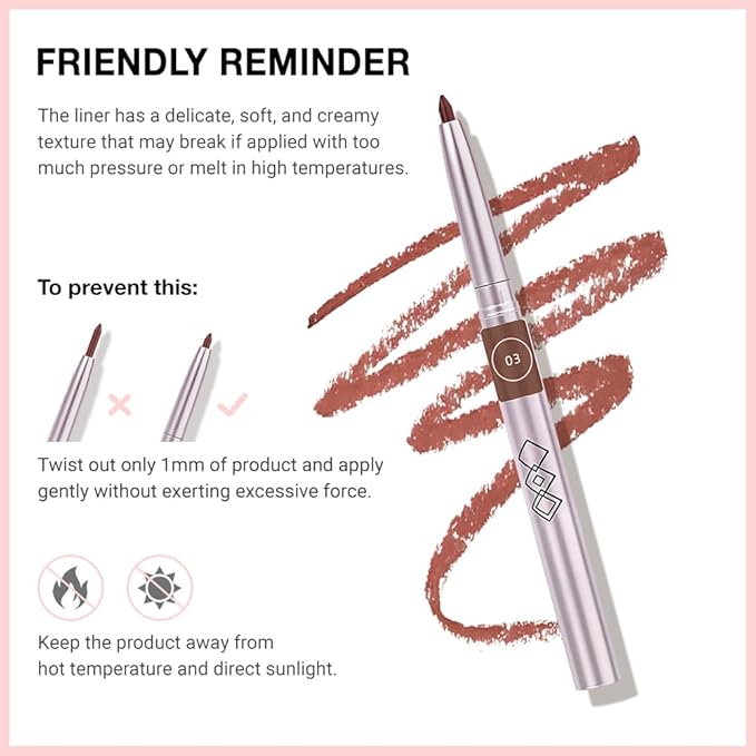 Retractable Lipliner Pencil Waterproof Makeup for Lip Liner and Eye Liner, Smooth and Creamy, Long Lasting Matte Finish, Vegan Beauty, Matte Velvet Pigmented Lip Liner, (03#Red Brown, 1)