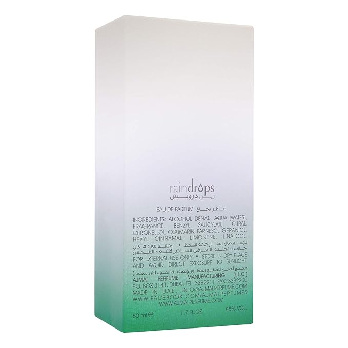 Ajmal Rain Drops Perfume – Women Fresh & Floral Scent with Fruity Notes, Inspired by Rain & Ocean Breeze, Long-Lasting Eau de Parfum, Made in Dubai – 50ml / 1.7 fl oz