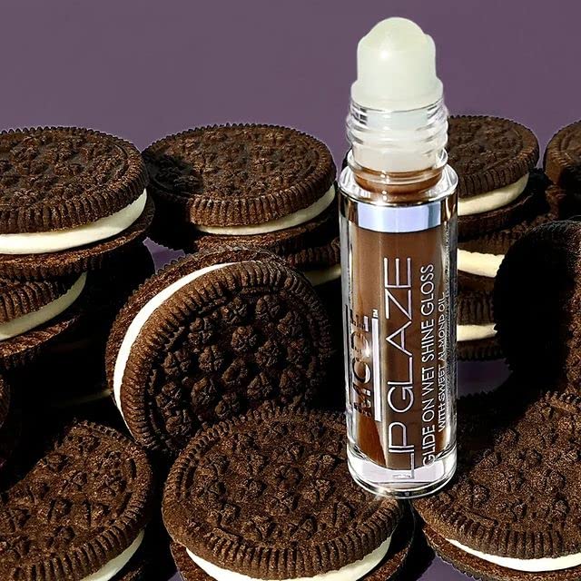 MODE Lip Glaze Flavored Lip Gloss Yummy COOKIES & CREAM Delicious Flavor, Roll On Sweet Wet Nourishing Shine, Hydrating Natural Skincare Fruit Oils, Made in NY USA